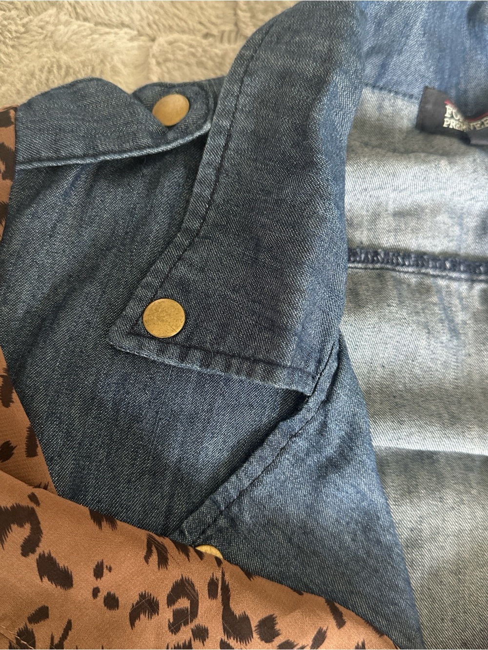 Forever 21 Denim and Leopard Print Mixed Jacket - Blue & Brown